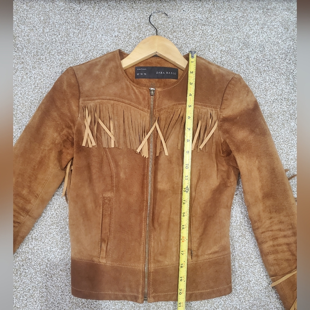 Zara Brown Suede Fringe Leather Jacket - Picture 6 of 8